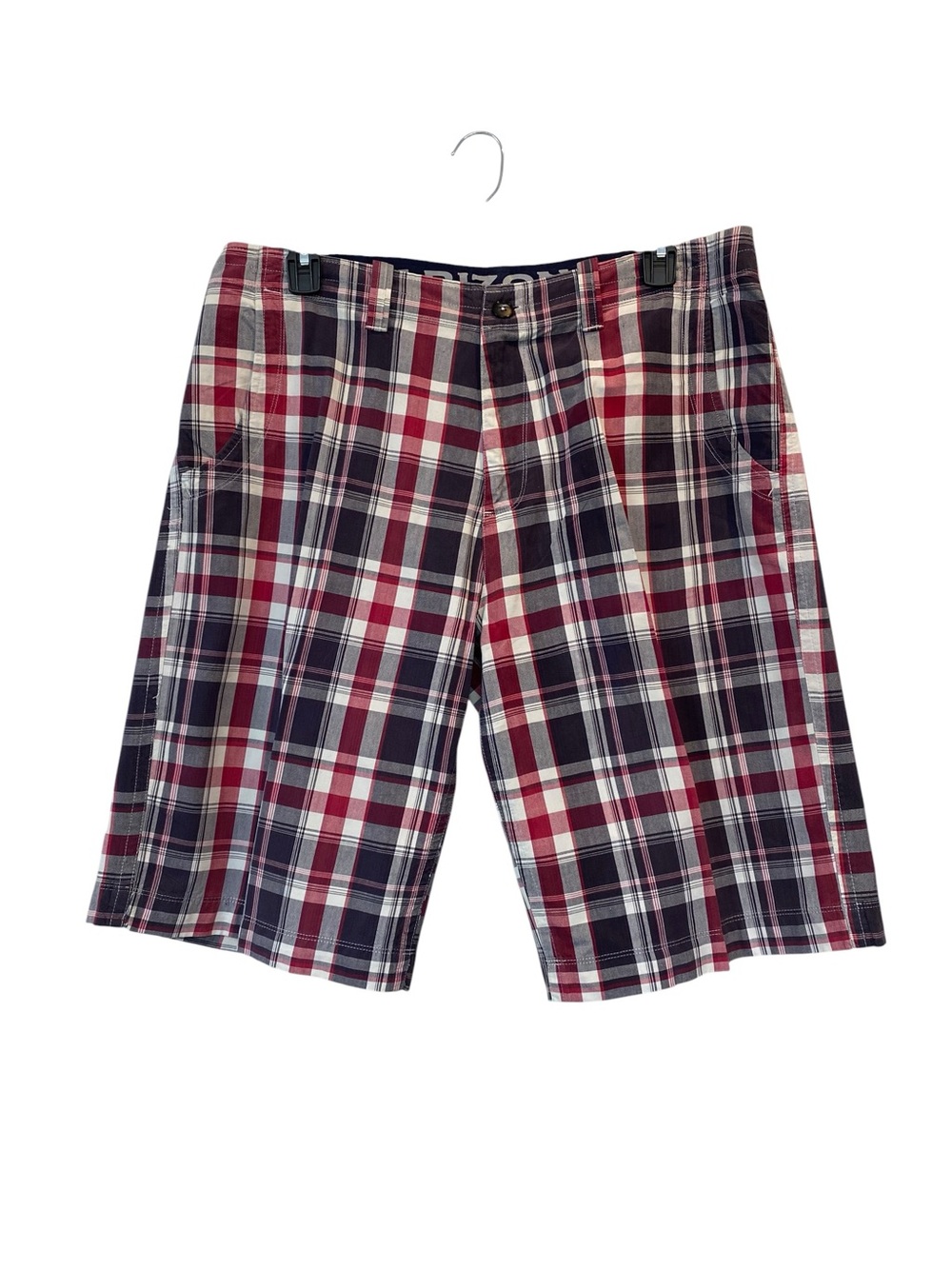 Arizona Jean Company Men's size 38 Cotton Plaid Shorts - Red, Navy & White